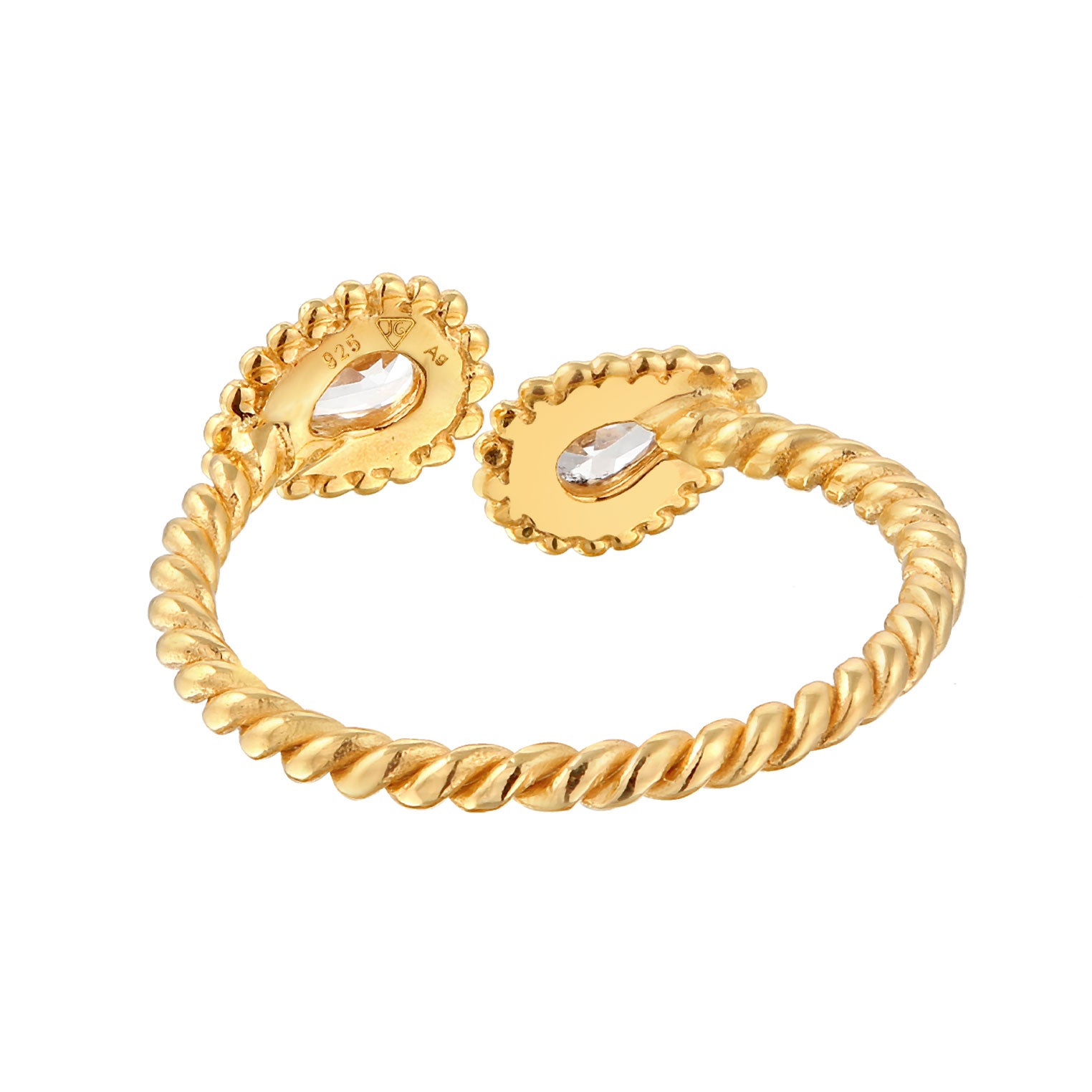 Gold - Elli | Ring Tropfen Gedreht | Zirkonia (Weiß) | 925er Sterling Silber vergoldet
