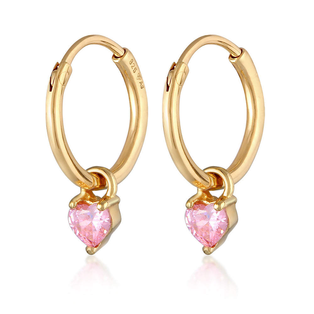 Hoop Earrings Heart | Cubic Zirconia (Pink)