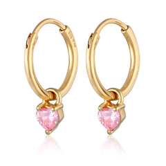 Hoop Earrings Heart | Cubic Zirconia (Pink)