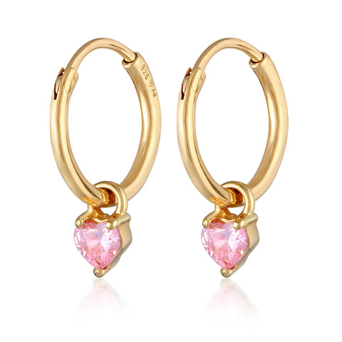 Gold - Elli | Creolen Herz | Zirkonia (Rosa) | 925er Sterling Silber vergoldet