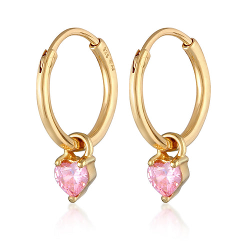 Gold - Elli | Creolen Herz | Zirkonia (Rosa) | 925er Sterling Silber vergoldet