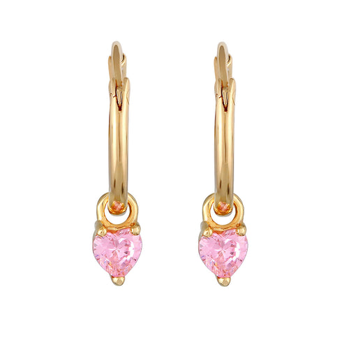 Gold - Elli | Creolen Herz | Zirkonia (Rosa) | 925er Sterling Silber vergoldet