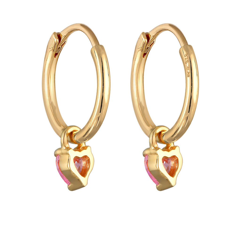 Gold - Elli | Creolen Herz | Zirkonia (Rosa) | 925er Sterling Silber vergoldet