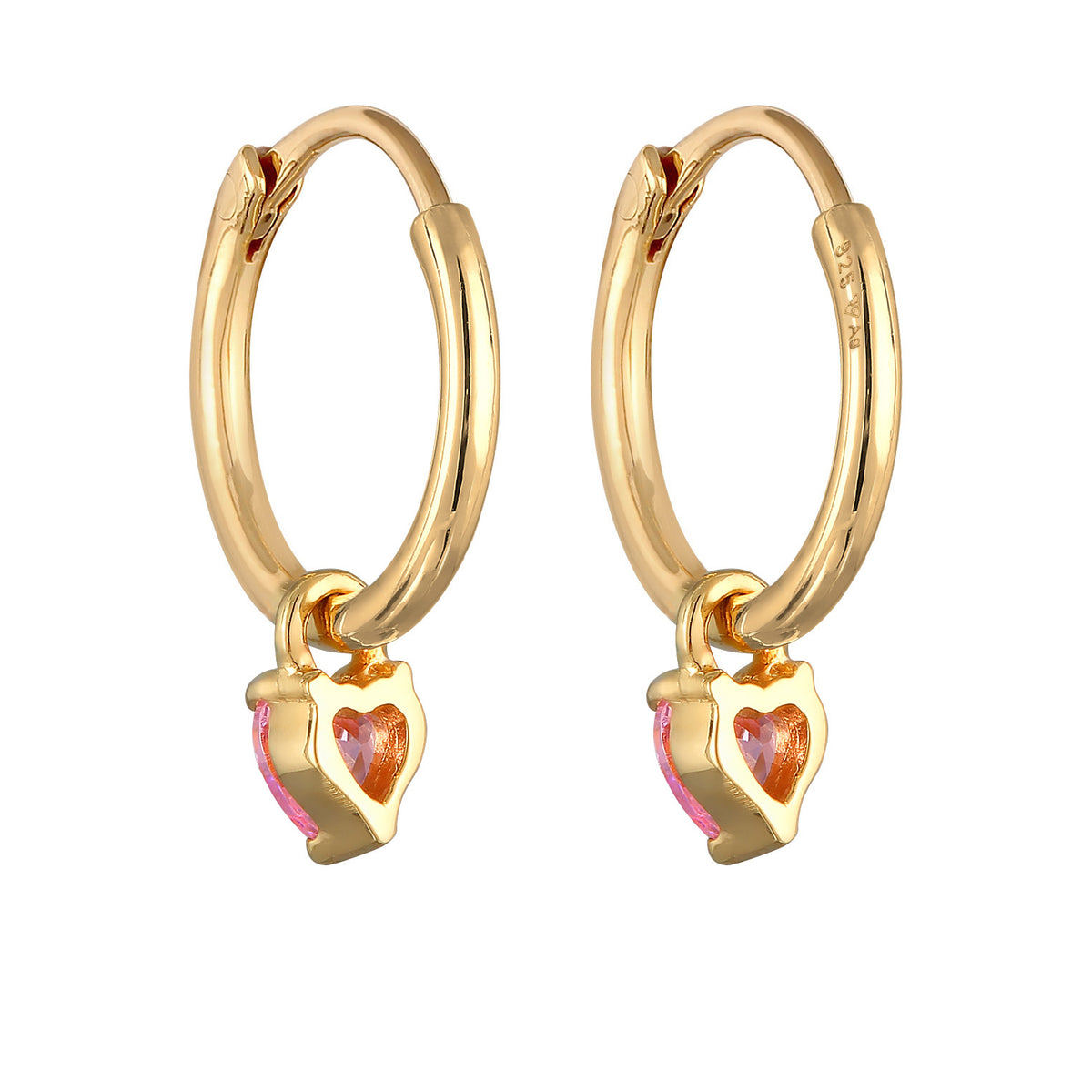 Gold - Elli | Creolen Herz | Zirkonia (Rosa) | 925er Sterling Silber vergoldet