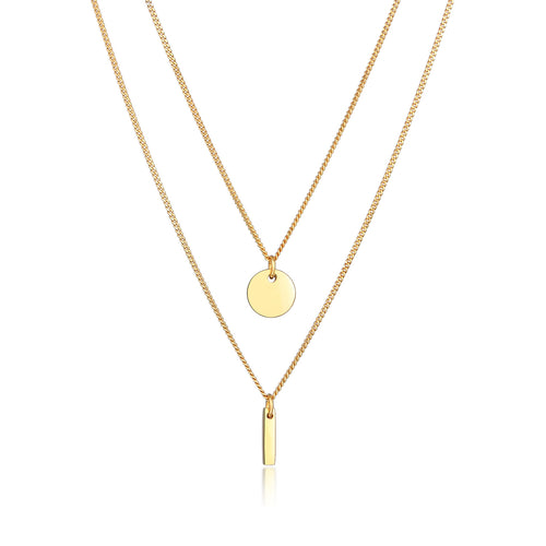 Gold - Elli | Layer-Halskette Stab Geo | 925 Sterling Silber vergoldet