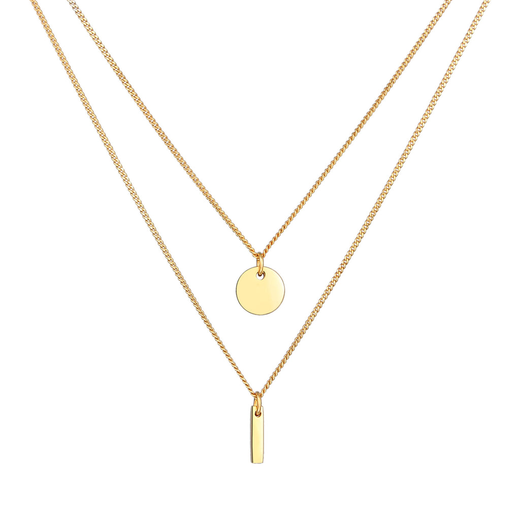 Gold - Elli | Layer-Halskette Stab Geo | 925 Sterling Silber vergoldet