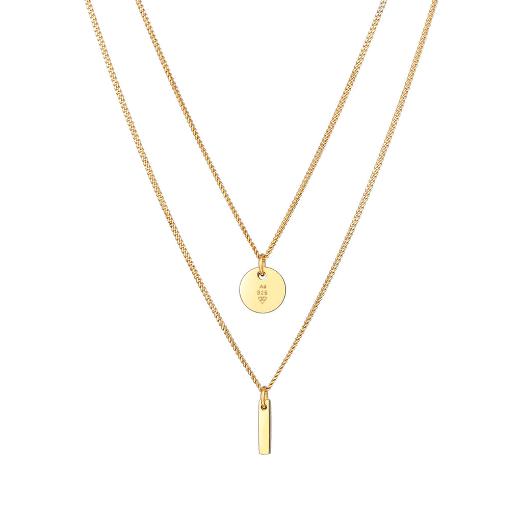 Gold - Elli | Layer-Halskette Stab Geo | 925 Sterling Silber vergoldet