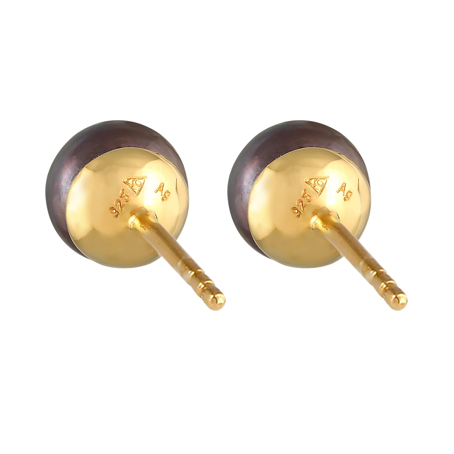 Gold - Nenalina | Ohrstecker Rund | Süßwasserzuchtperle (Grau) | 925er Sterling Silber vergoldet