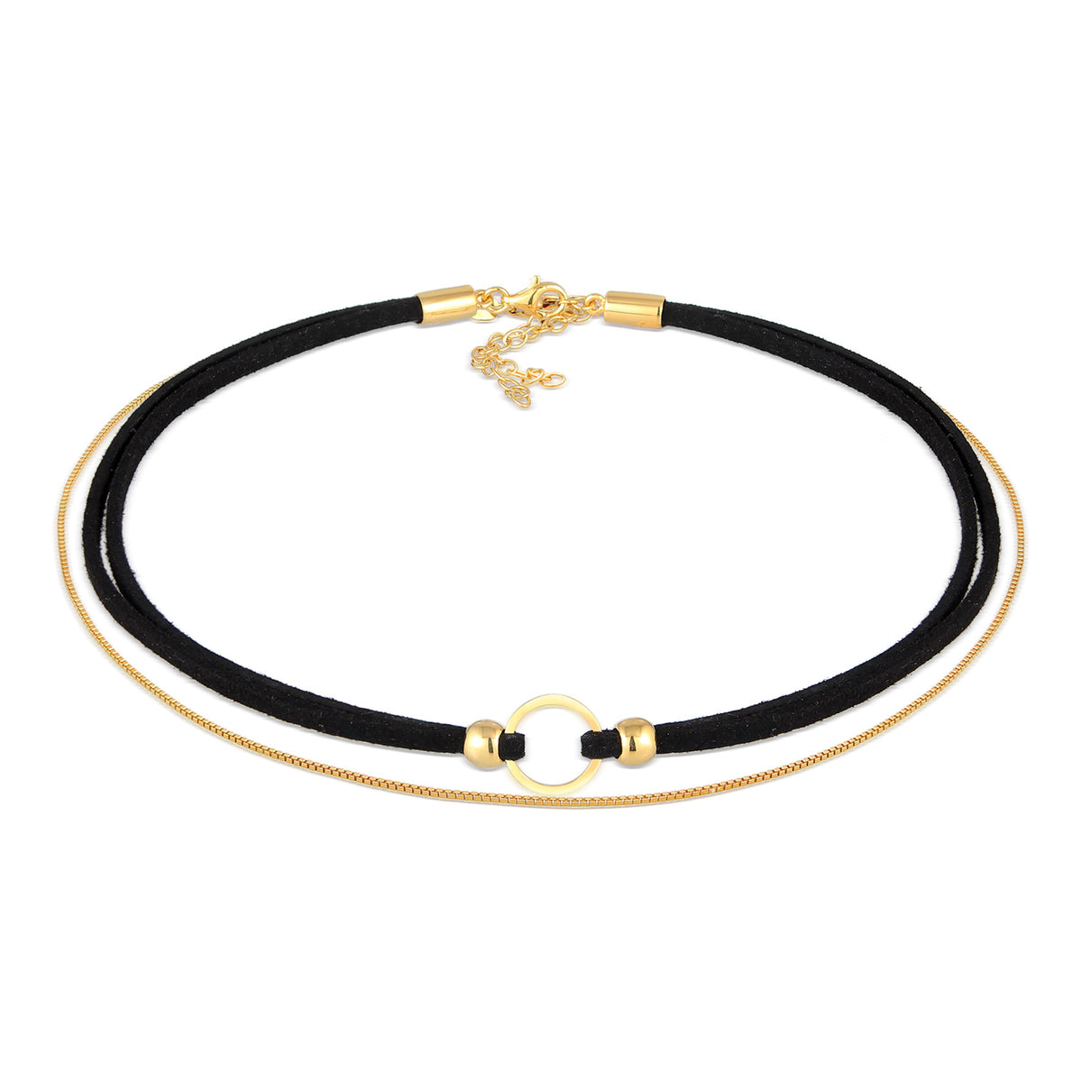 Gold - Elli | Choker Kreis | Kunstleder | 925er Sterling Silber vergoldet