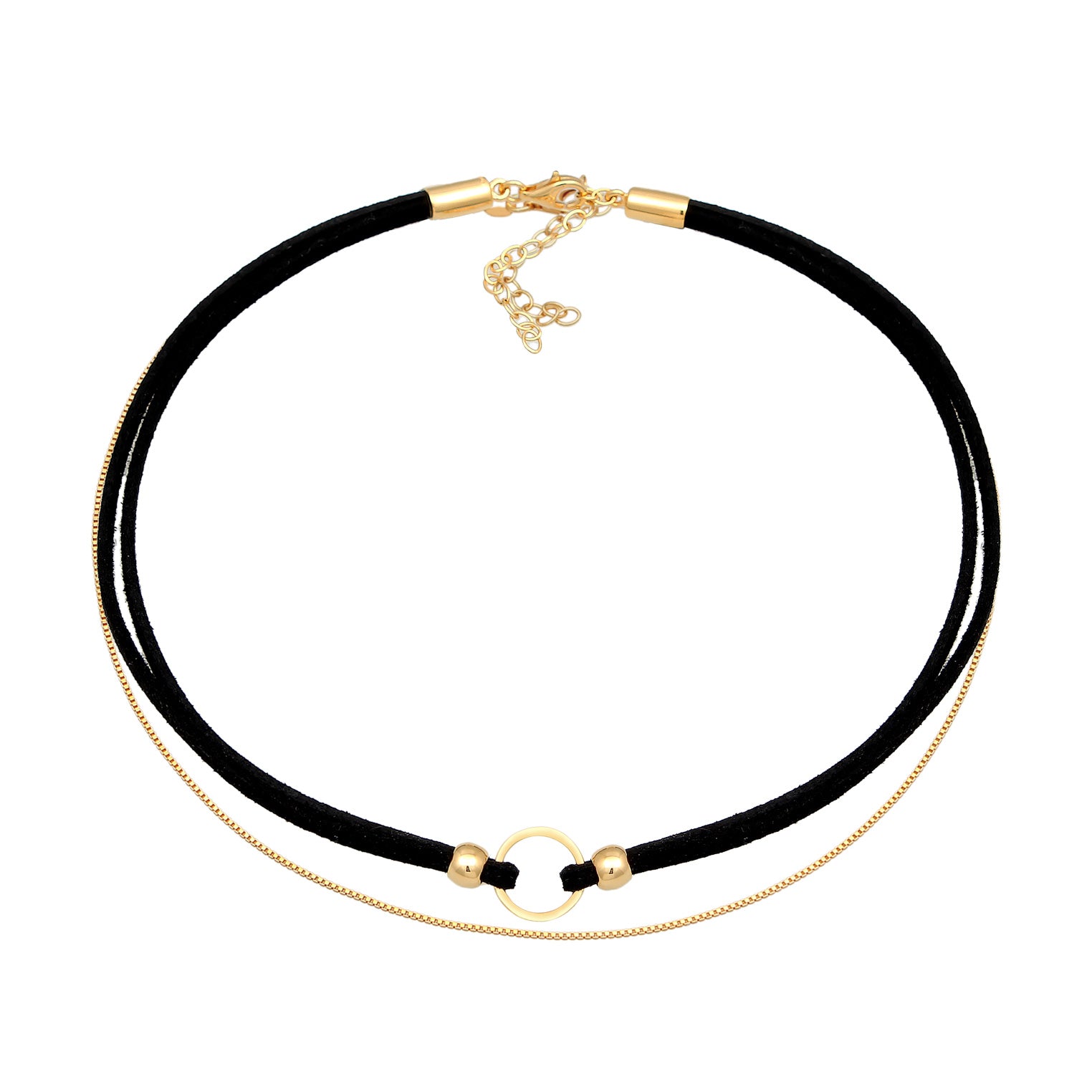 Gold - Elli | Choker Kreis | Kunstleder | 925er Sterling Silber vergoldet