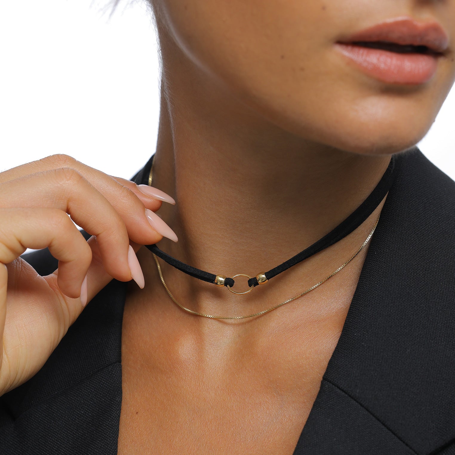 Gold - Elli | Choker Kreis | Kunstleder | 925er Sterling Silber vergoldet