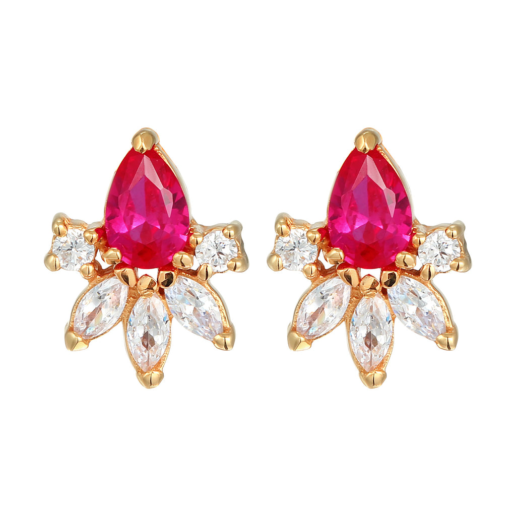 Gold - Elli | Ohrstecker Glamourös | Zirkonia, Synth. Rubin (Rosa) | 925er Sterling Silber vergoldet