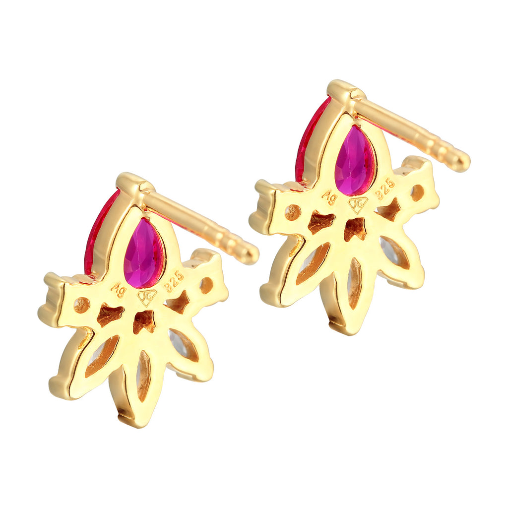 Gold - Elli | Ohrstecker Glamourös | Zirkonia, Synth. Rubin (Rosa) | 925er Sterling Silber vergoldet
