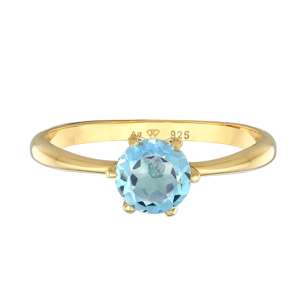 Gold - Elli PREMIUM | Solitär-Ring | Topas (Hellblau) | 925er Sterling Silber vergoldet