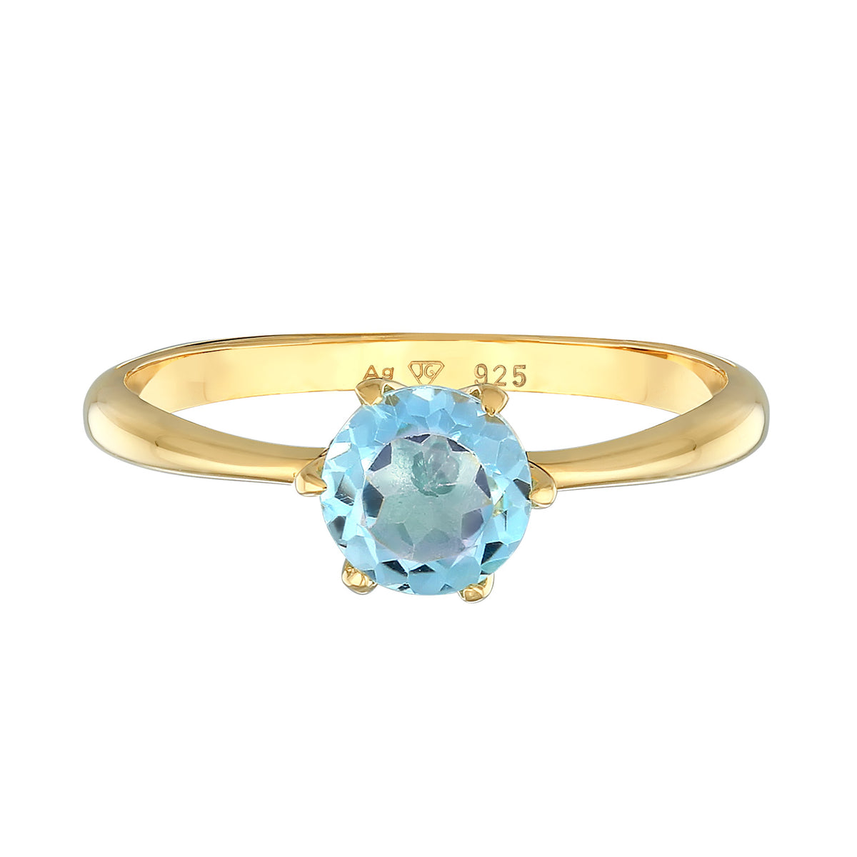 Gold - Elli PREMIUM | Solitär-Ring | Topas (Hellblau) | 925er Sterling Silber vergoldet