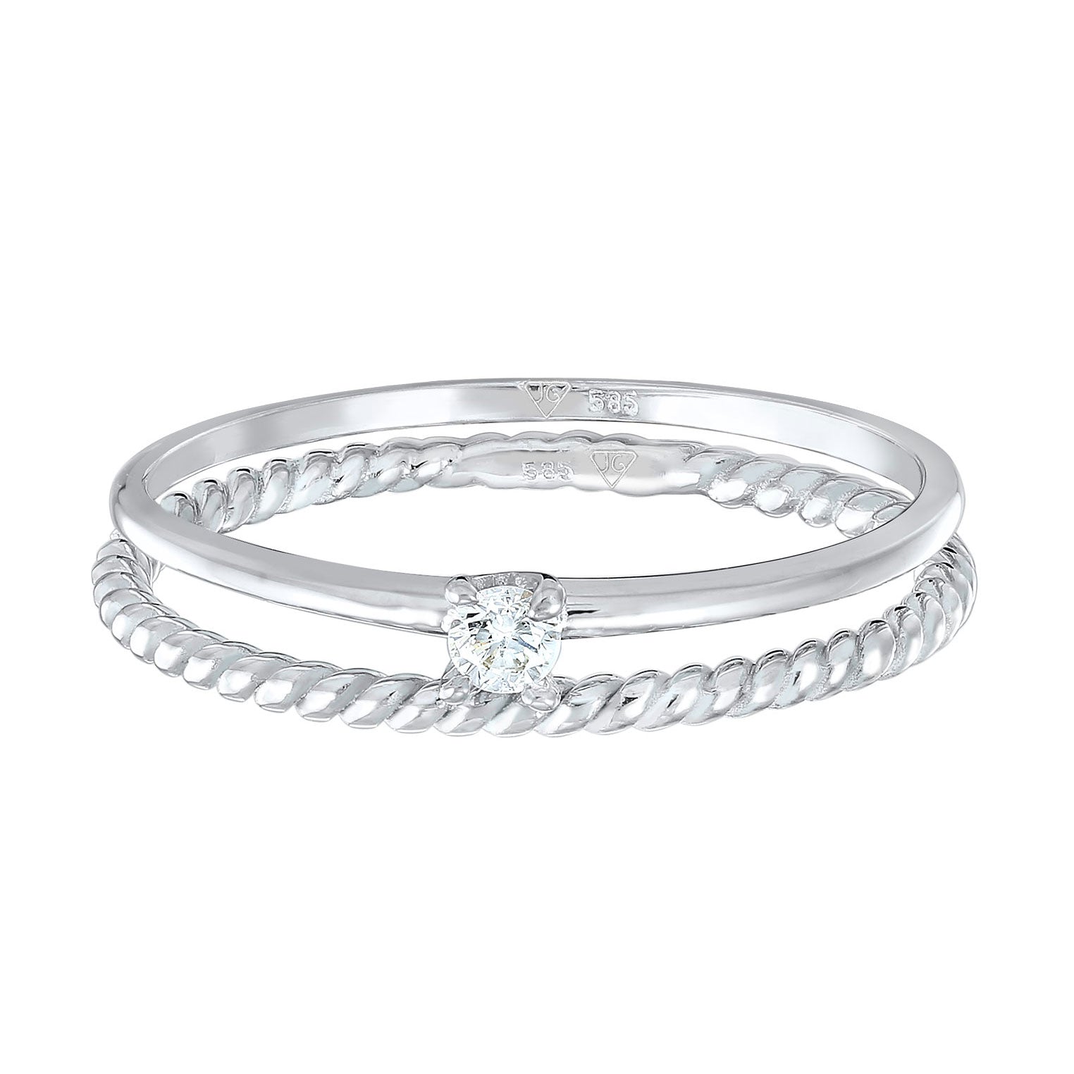 Silber - Elli DIAMONDS | Solitär Ring-Set Twisted | Diamant (Weiß, 0.06 ct.) | 585er Weißgold