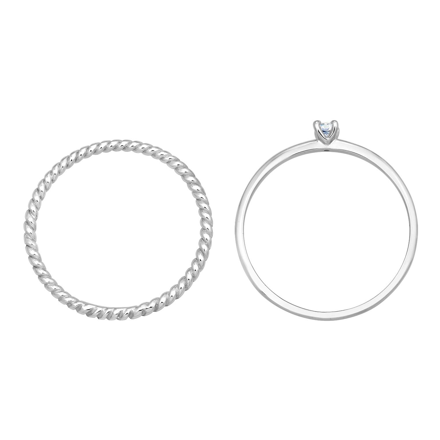 Silber - Elli DIAMONDS | Solitär Ring-Set Twisted | Diamant (Weiß, 0.06 ct.) | 585er Weißgold