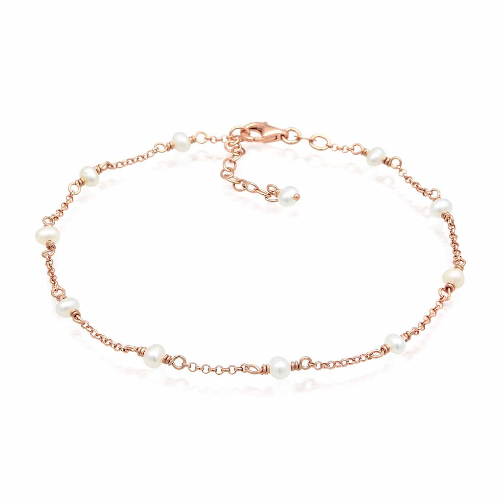 Roségold - Elli | Fußkettchen Strand | Süßwasserzuchtperlen | 925er Sterling Silber rosévergoldet