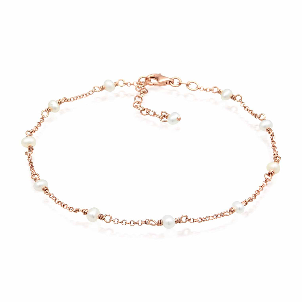 Roségold - Elli | Fußkettchen Strand | Süßwasserzuchtperlen | 925er Sterling Silber rosévergoldet