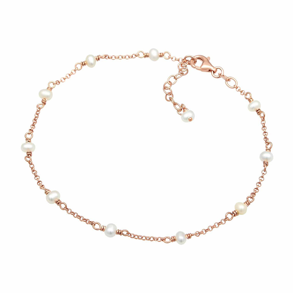 Roségold - Elli | Fußkettchen Strand | Süßwasserzuchtperlen | 925er Sterling Silber rosévergoldet