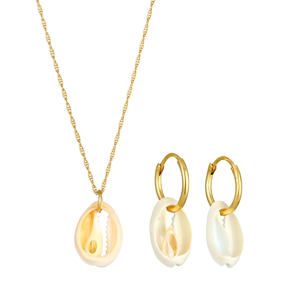 Gold - Elli | Schmuckset Kauri Muschel | 925er Sterling Silber vergoldet