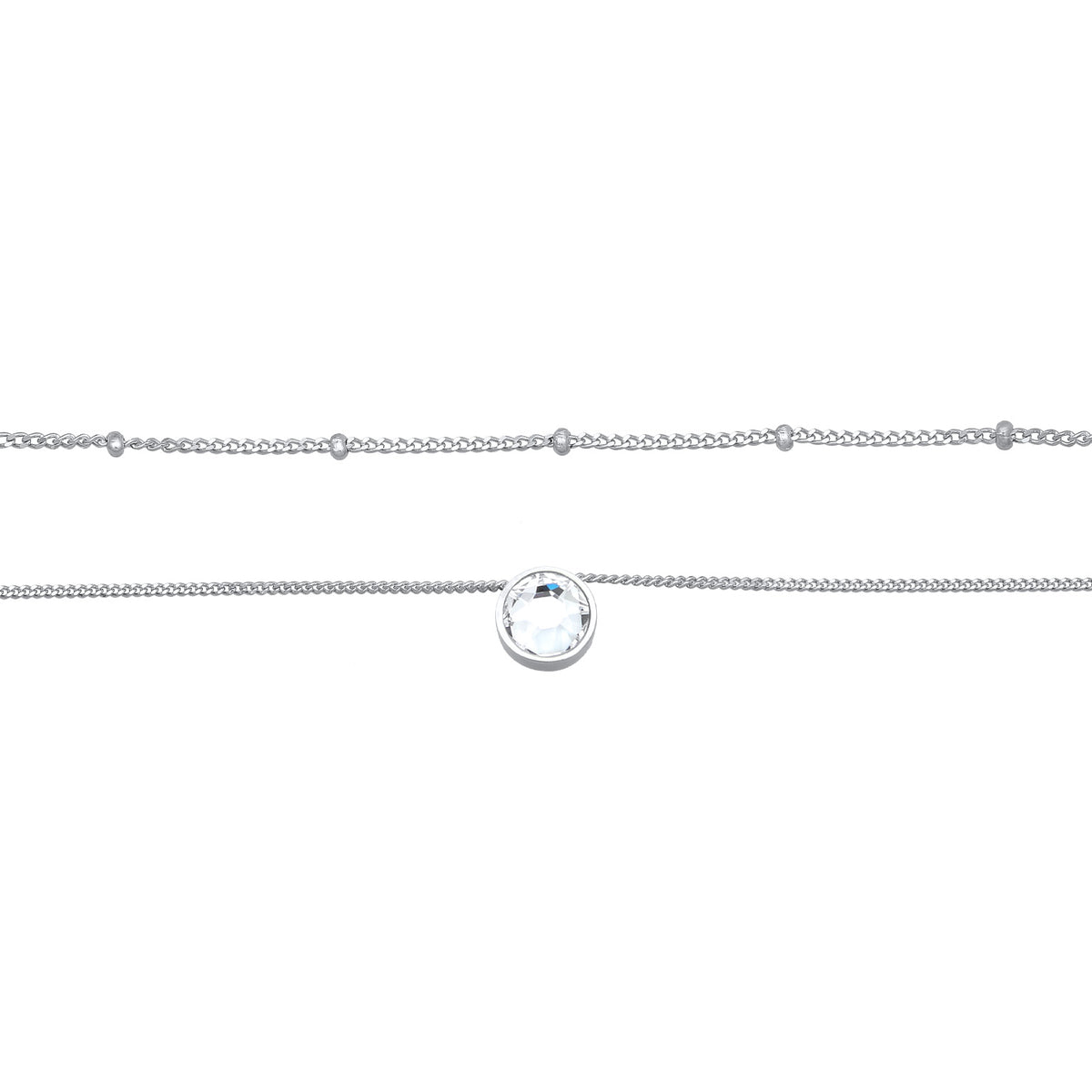 Silber - Elli | Layer-Choker Solitär Anhänger | Kristall (Weiß) | 925er Sterling Silber