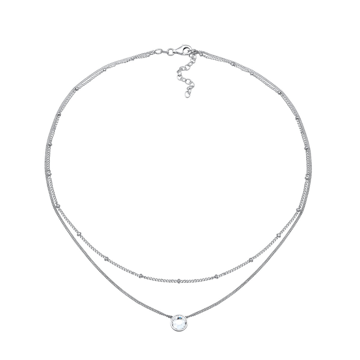 Silber - Elli | Layer-Choker Solitär Anhänger | Kristall (Weiß) | 925er Sterling Silber