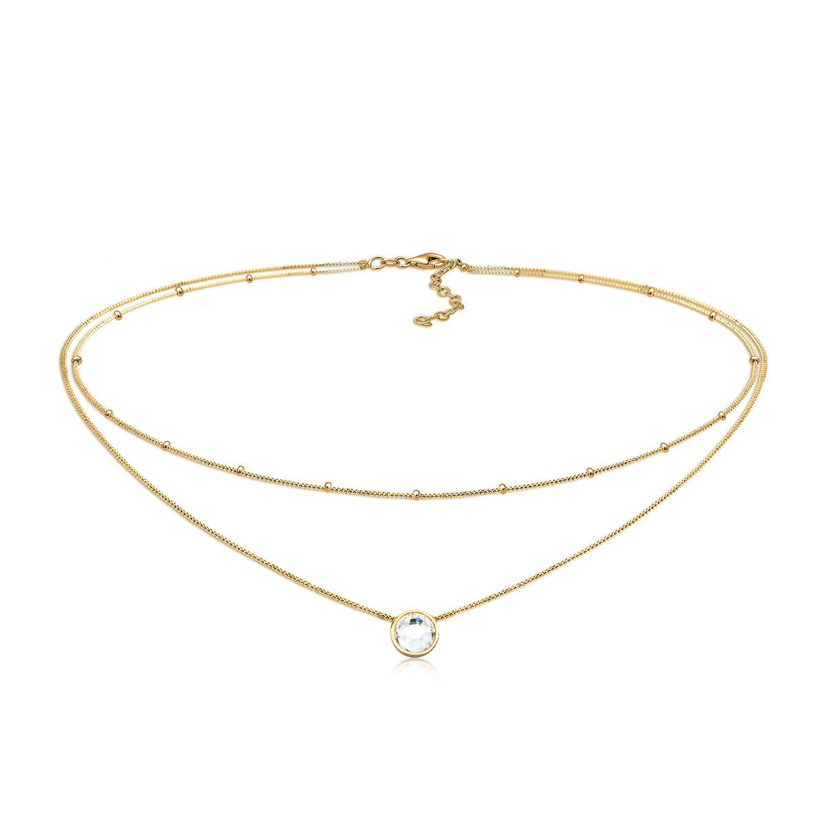 Gold - Elli | Layer-Choker Solitär Anhänger | Kristall (Weiß) | 925er Sterling Silber vergoldet