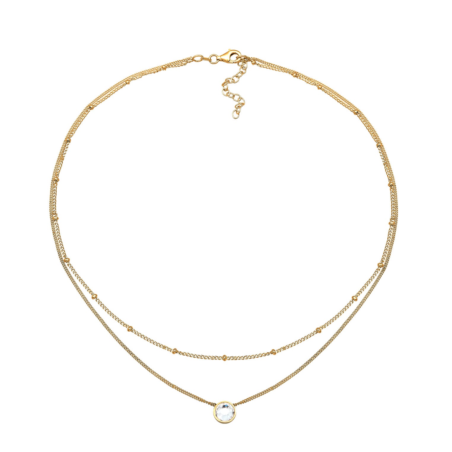 Gold - Elli | Layer-Choker Solitär Anhänger | Kristall (Weiß) | 925er Sterling Silber vergoldet