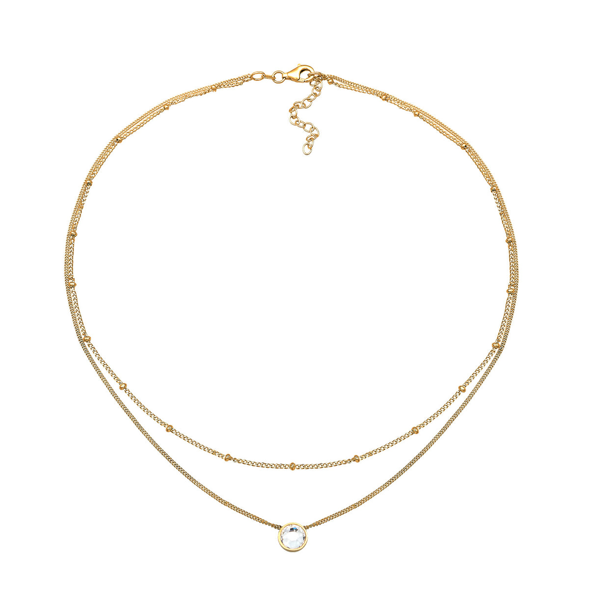 Gold - Elli | Layer-Choker Solitär Anhänger | Kristall (Weiß) | 925er Sterling Silber vergoldet