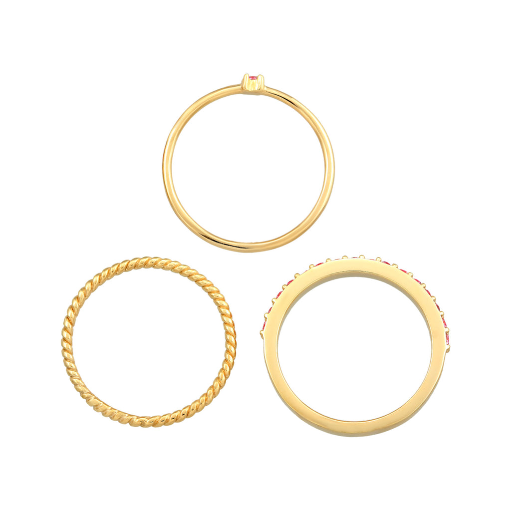 Gold - Elli | Ring 3er Set | Mit Kristallen von Swarovski® (Rosa) | 925er Sterling Silber