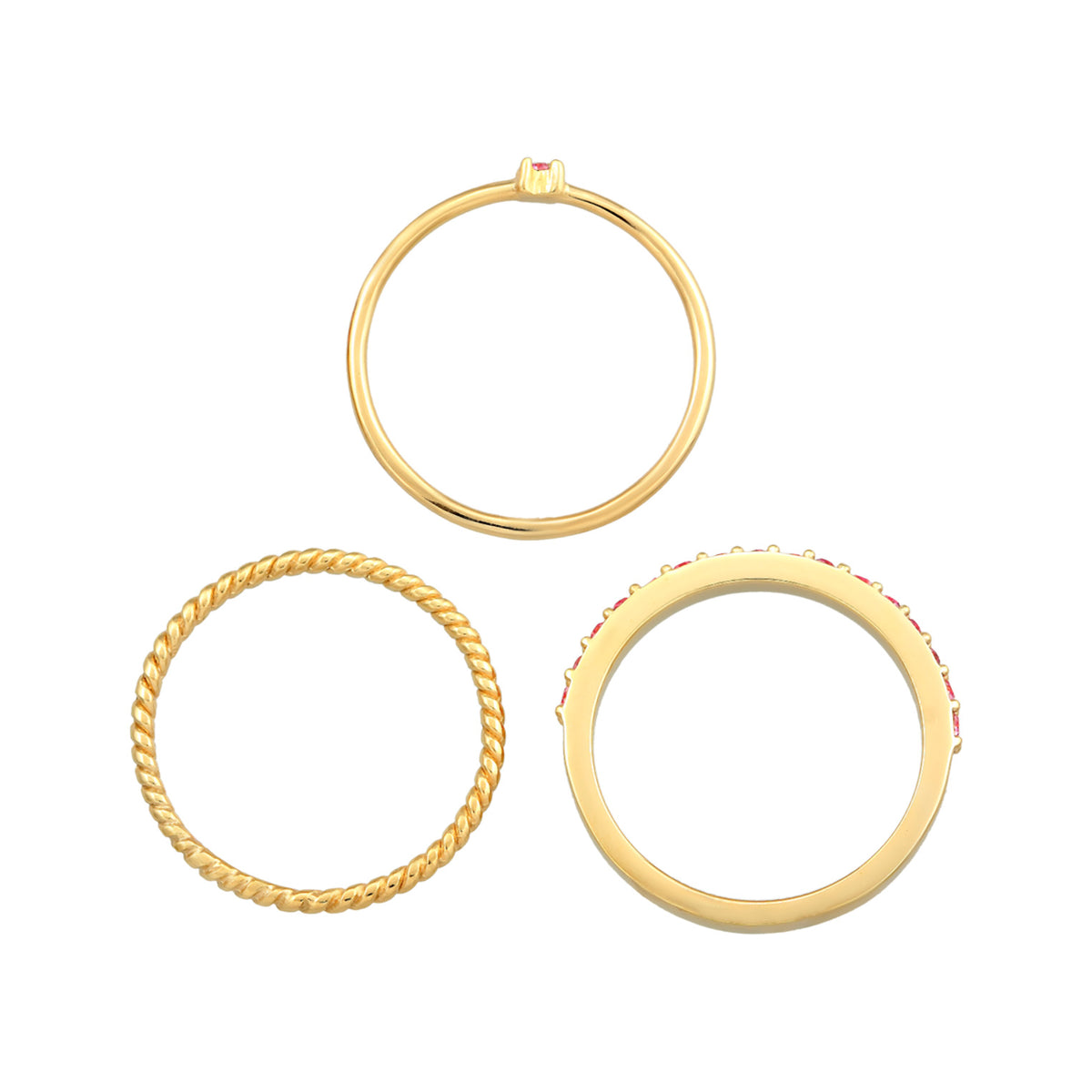 Gold - Elli | Ring 3er Set | Mit Kristallen von Swarovski® (Rosa) | 925er Sterling Silber
