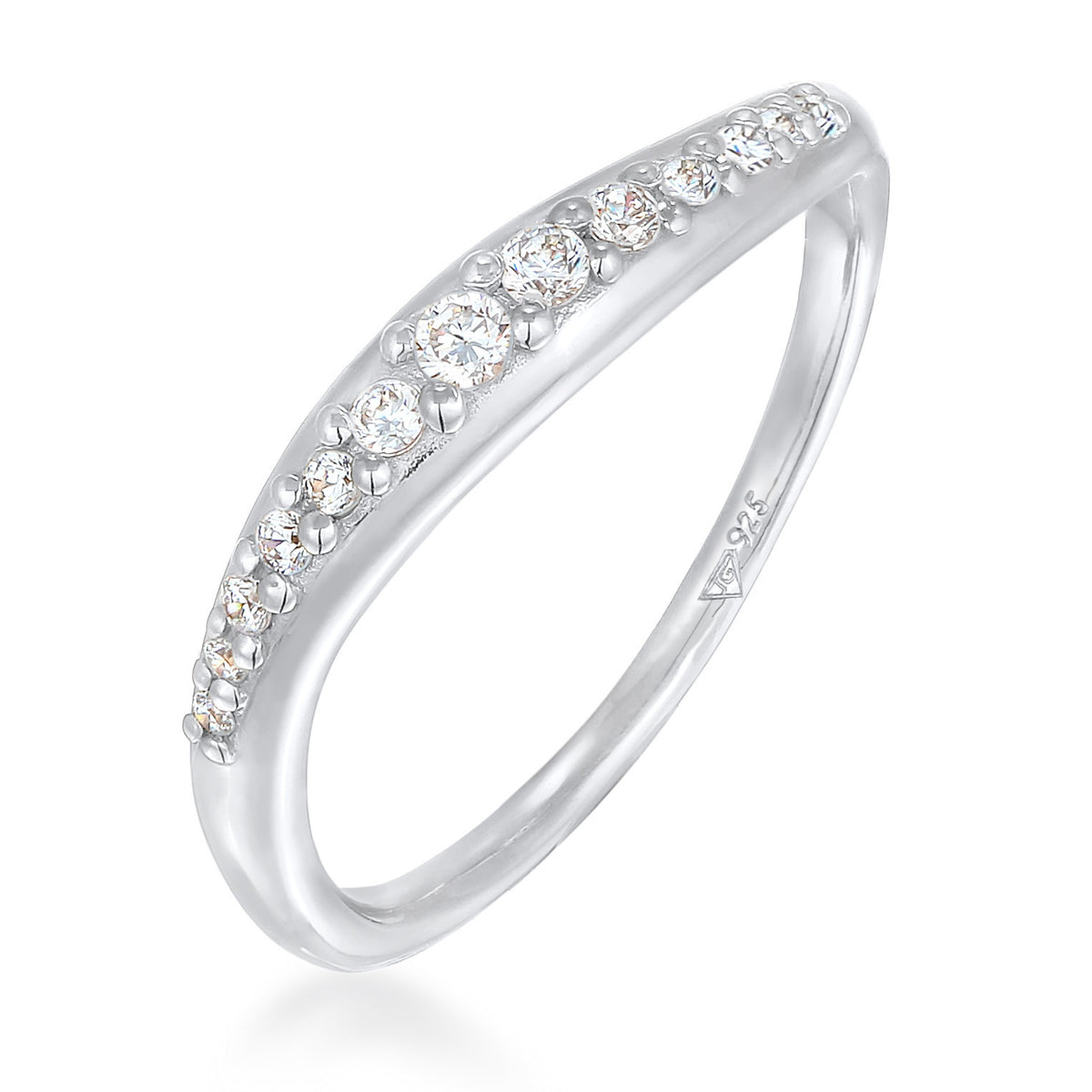 Silber - Elli | Ring Geschwungen | Zirkonia Kristalle (Weiß) | 925er Sterling Silber