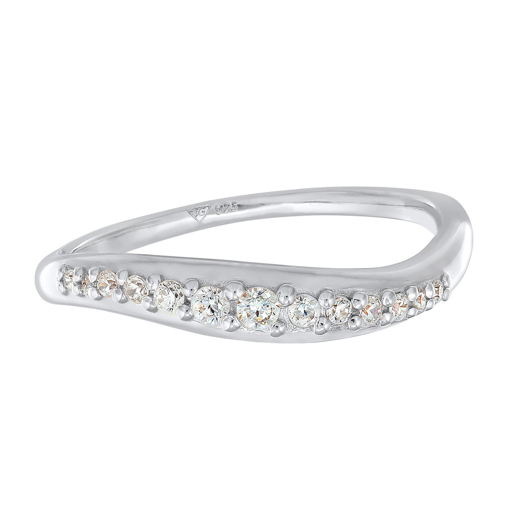 Silber - Elli | Ring Geschwungen | Zirkonia Kristalle (Weiß) | 925er Sterling Silber