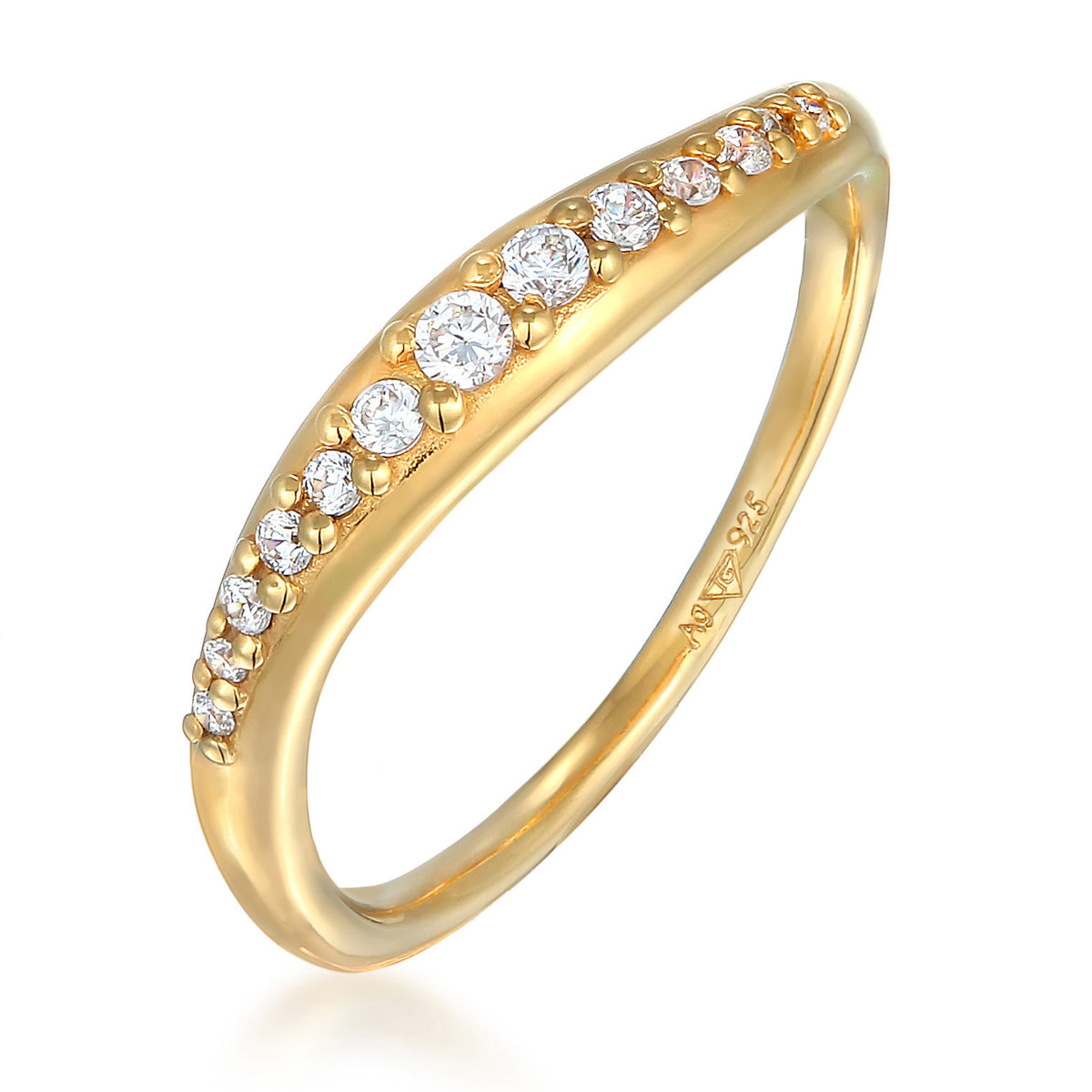 Gold - Elli | Ring Geschwungen | Zirkonia Kristalle (Weiß) | 925er Sterling Silber vergoldet