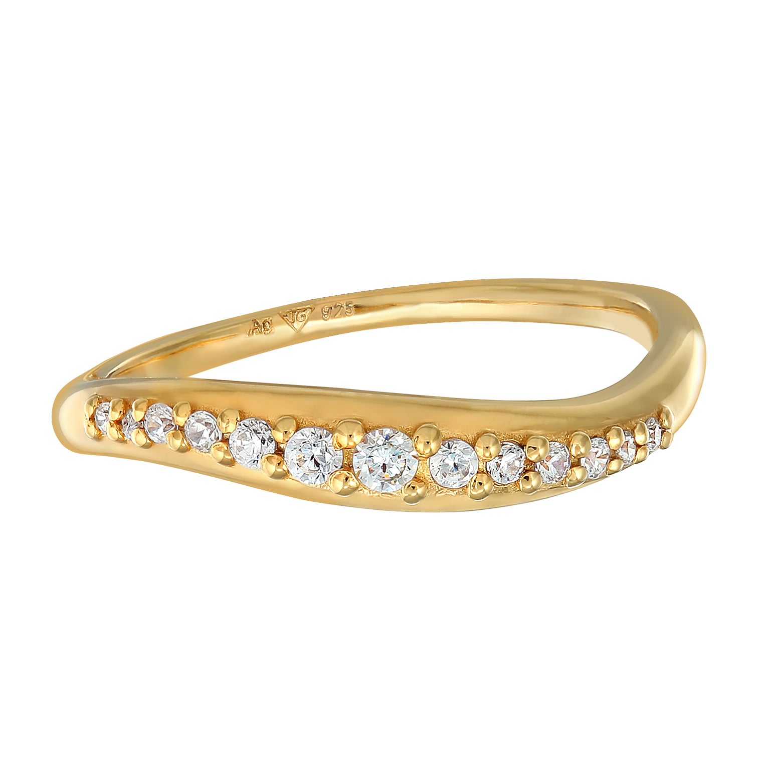 Gold - Elli | Ring Geschwungen | Zirkonia Kristalle (Weiß) | 925er Sterling Silber vergoldet
