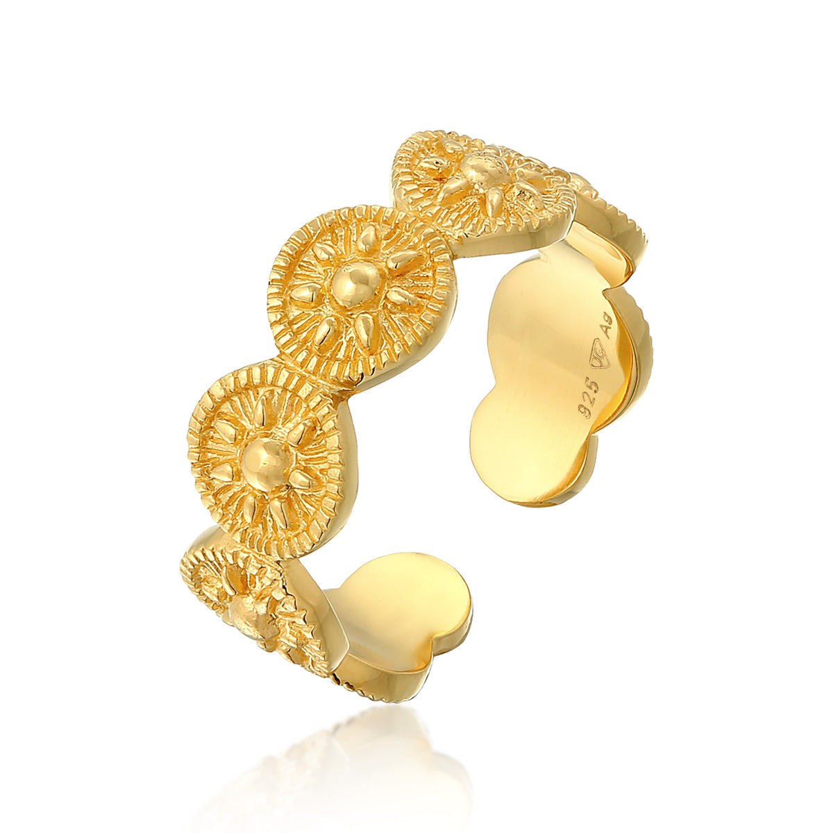Gold - Elli | Bandring Offen Sonne | 925er Sterling Silber vergoldet