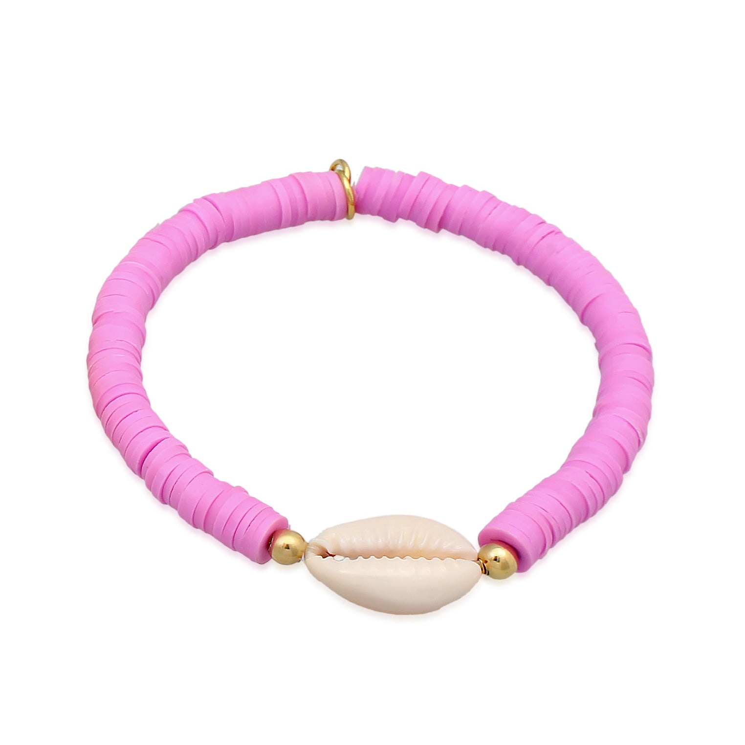 Hellviolett - Elli | Armband Kauri Muschel | Heishi- Perlen (Pink) | 925er Sterling Silber vergoldet
