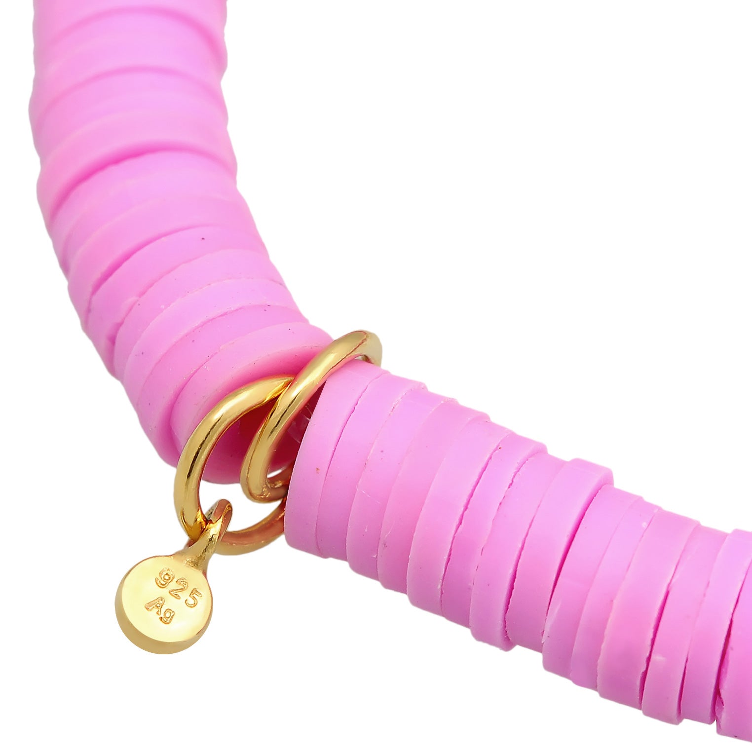 Hellviolett - Elli | Armband Kauri Muschel | Heishi- Perlen (Pink) | 925er Sterling Silber vergoldet