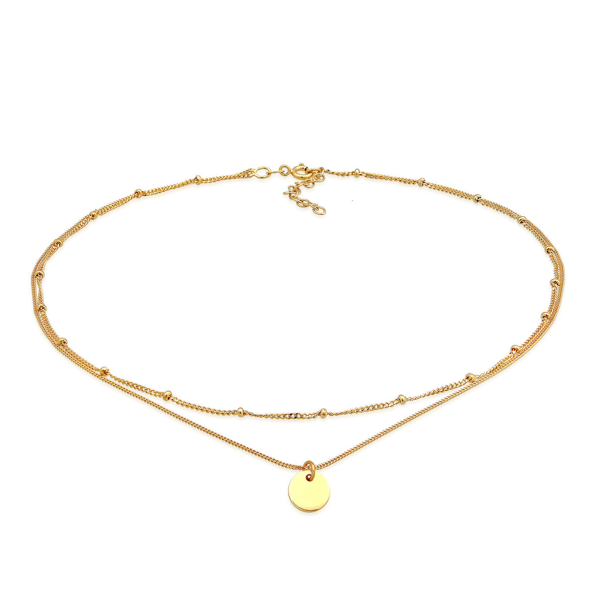Gold - Elli | Layer-Choker Kugeln Plättchen | 925er Sterling Silber vergoldet