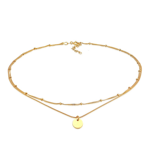 Gold - Elli | Layer-Choker Kugeln Plättchen | 925er Sterling Silber vergoldet