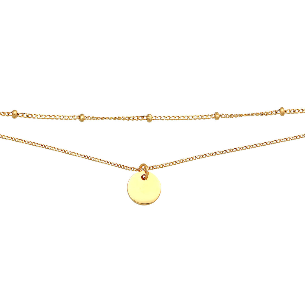 Gold - Elli | Layer-Choker Kugeln Plättchen | 925er Sterling Silber vergoldet