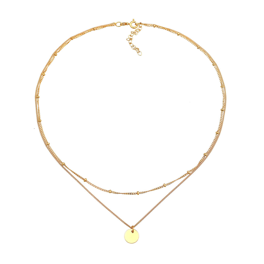 Gold - Elli | Layer-Choker Kugeln Plättchen | 925er Sterling Silber vergoldet