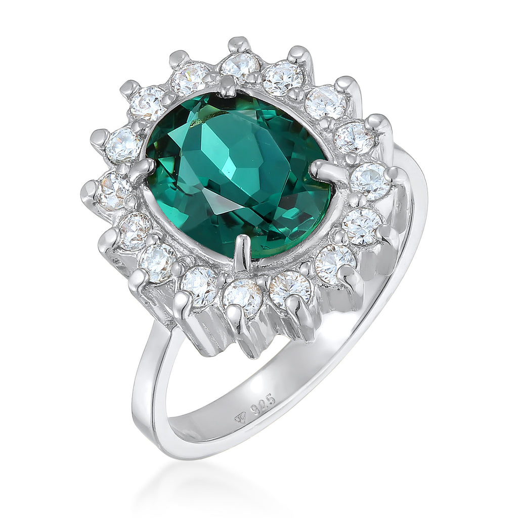 Silber - Elli PREMIUM | Cocktail Ring Royal | Zirkonia, Quarz (Weiß, Grün) | 925er Sterling Silber