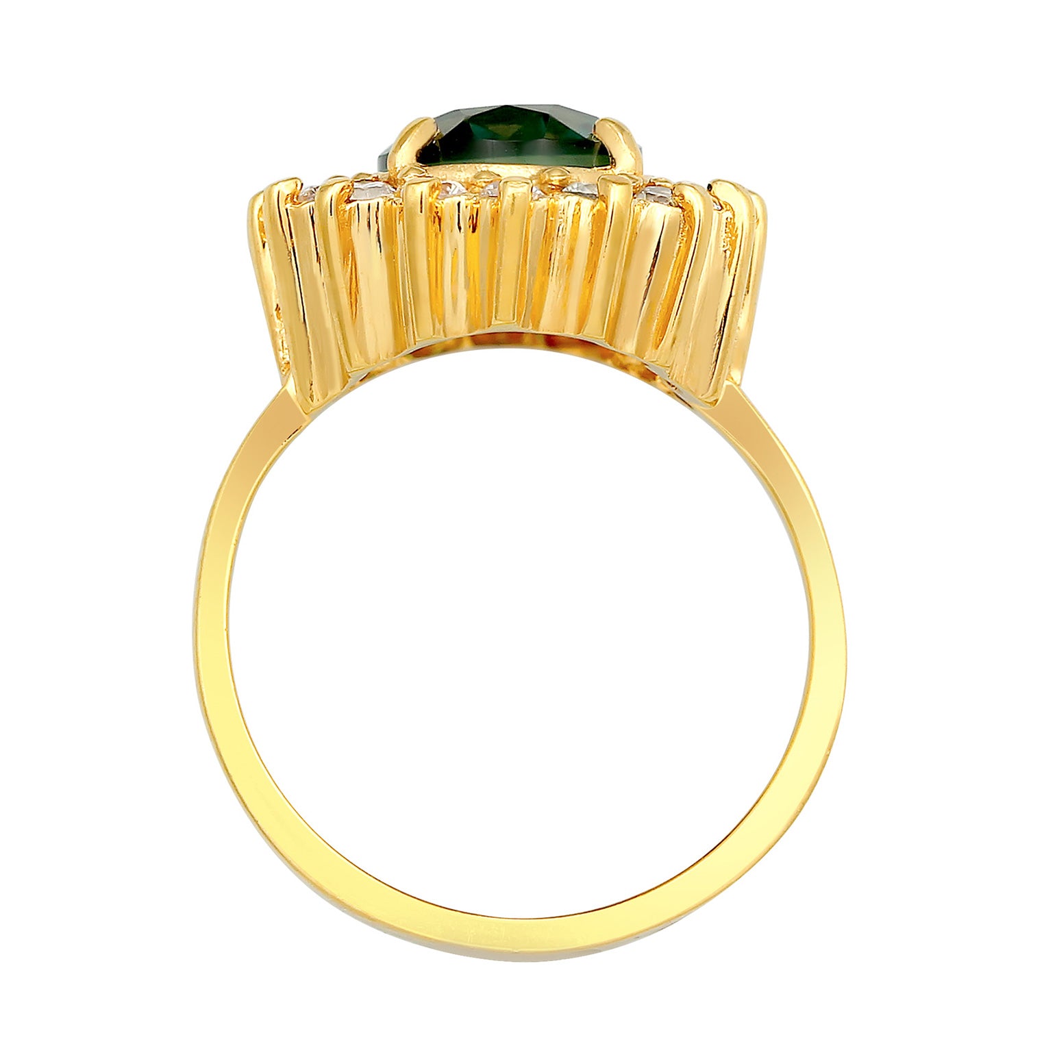 Gold - Elli PREMIUM | Cocktail Ring Royal | Zirkonia, Quarz (Weiß, Grün) | 925er Sterling Silber vergoldet