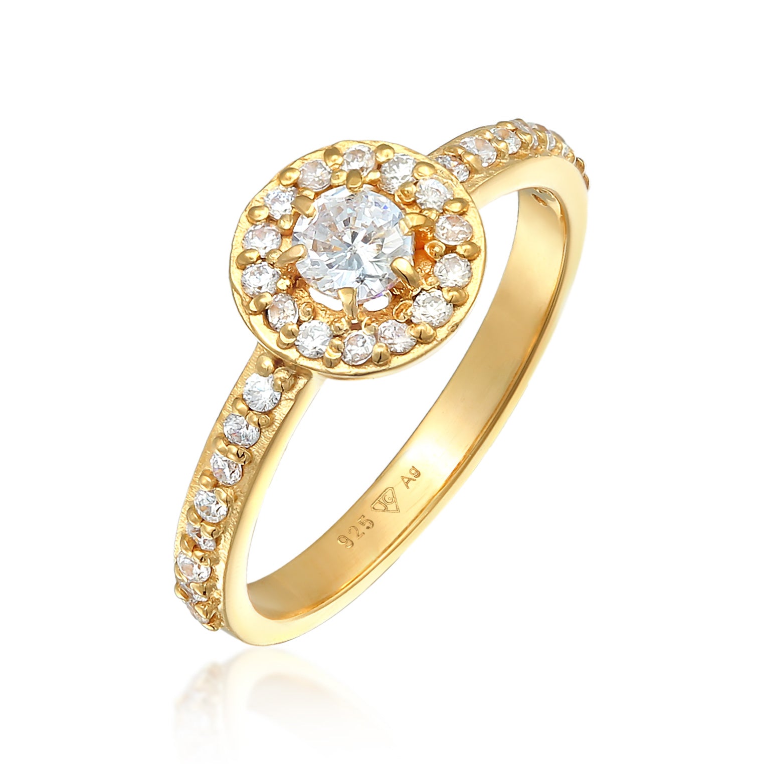 Gold - Elli | Verlobungsring Glamourös | Zirkonia (Weiß) | 925er Sterling Silber vergoldet