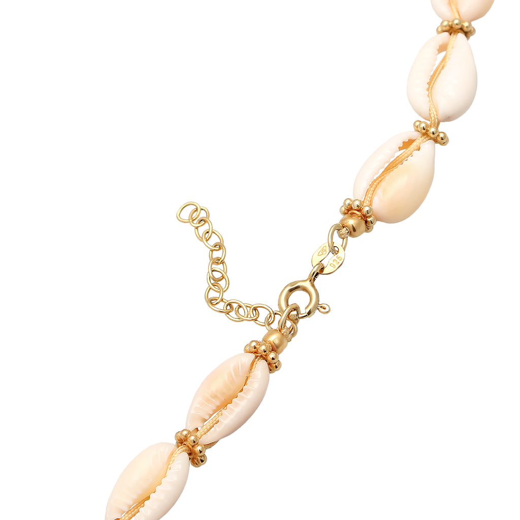 Gold - Elli | Schmuckset Blumen Beads | Kauri Muscheln | 925er Sterling Silber vergoldet