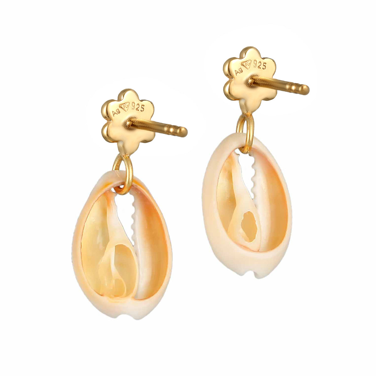 Gold - Elli | Schmuckset Blumen Beads | Kauri Muscheln | 925er Sterling Silber vergoldet