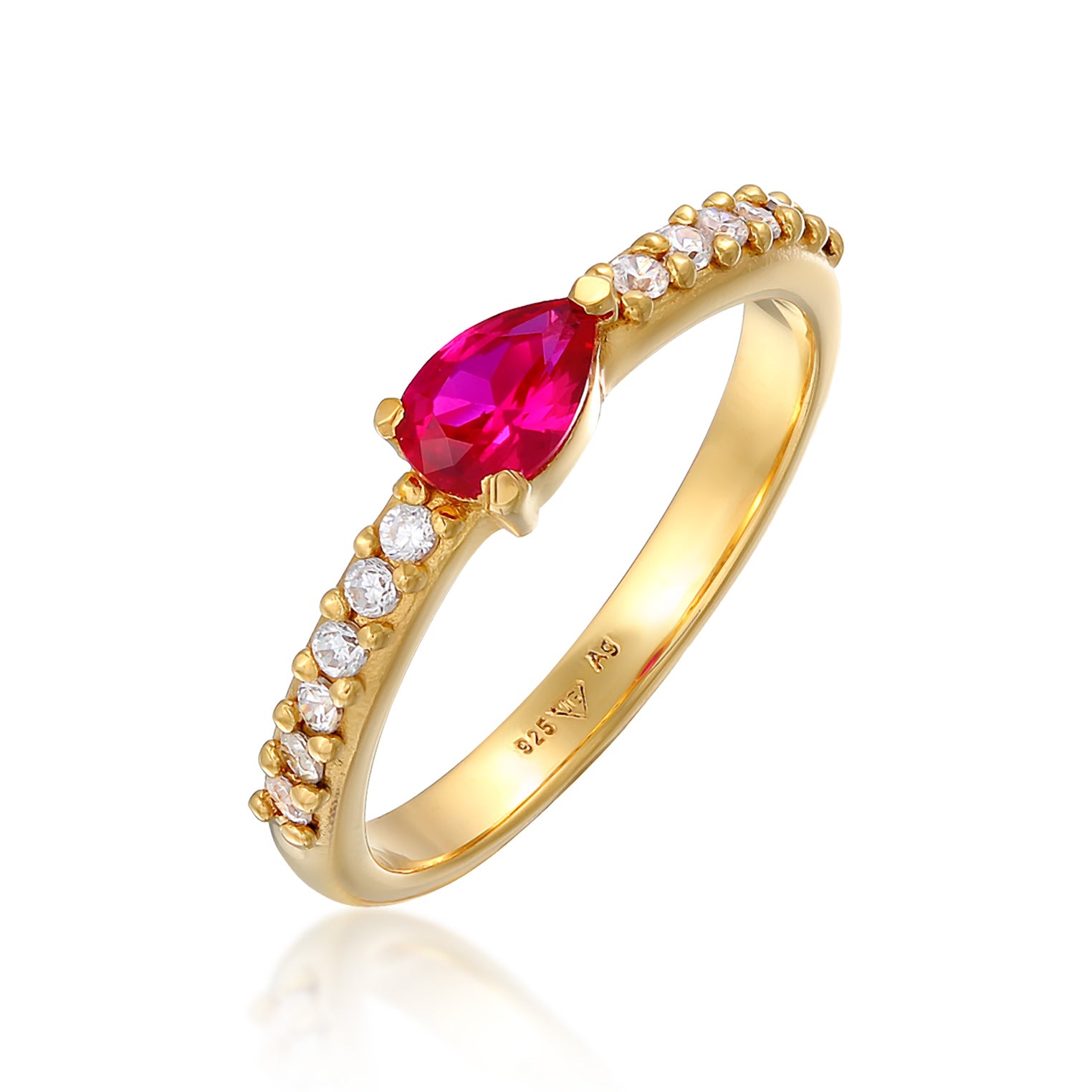 Gold - Elli | Ring Tropfen | Zirkonia, Rubin (Weiß, Pink) | 925er Sterling Silber vergoldet