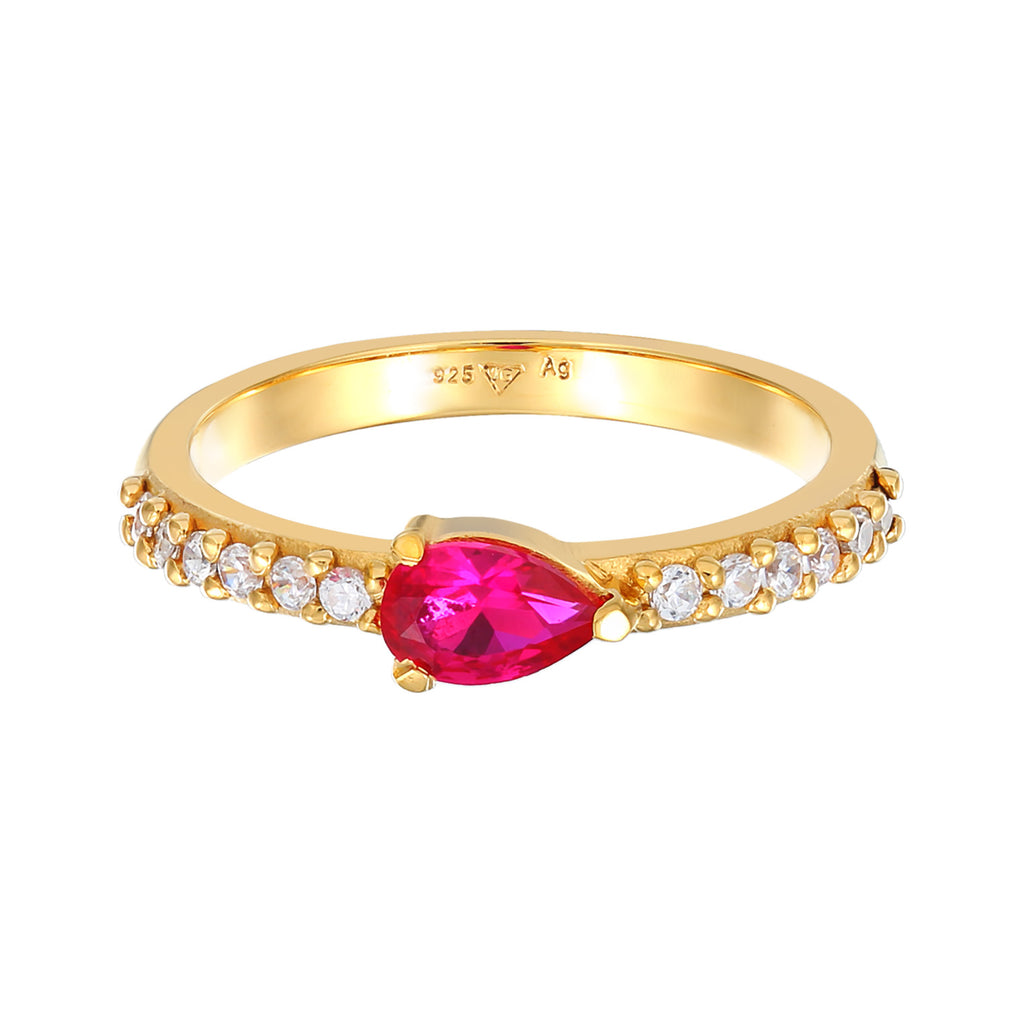 Gold - Elli | Ring Tropfen | Zirkonia, Rubin (Weiß, Pink) | 925er Sterling Silber vergoldet